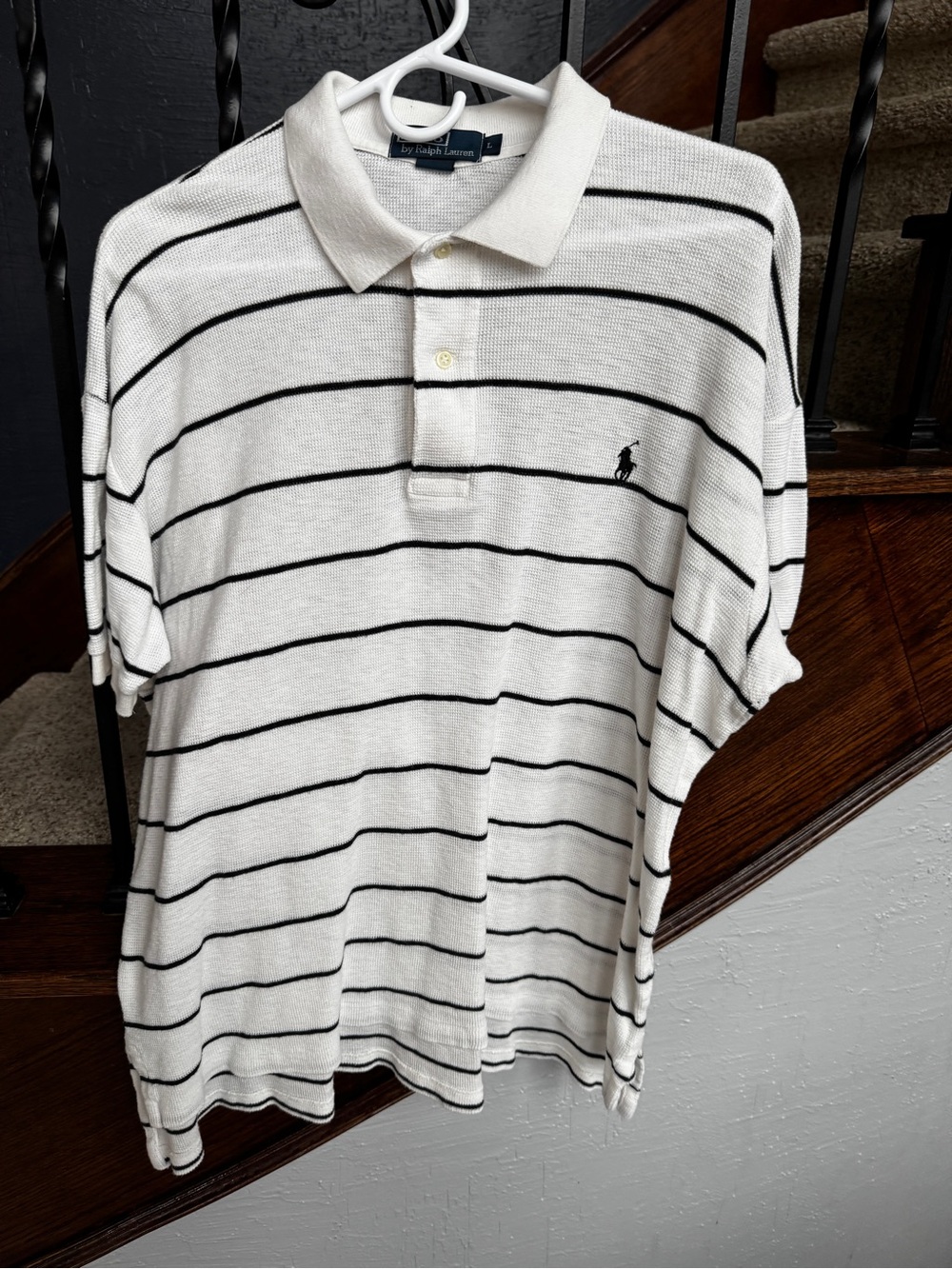 Large Ralph Lauren White Polo with Black Stripes